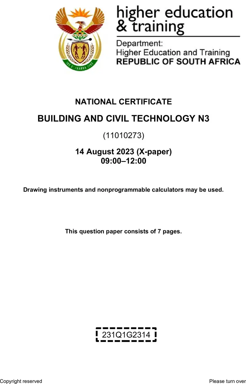 T120 Building And Civil Technology N3 QP Aug 2023 Sign Off preview
