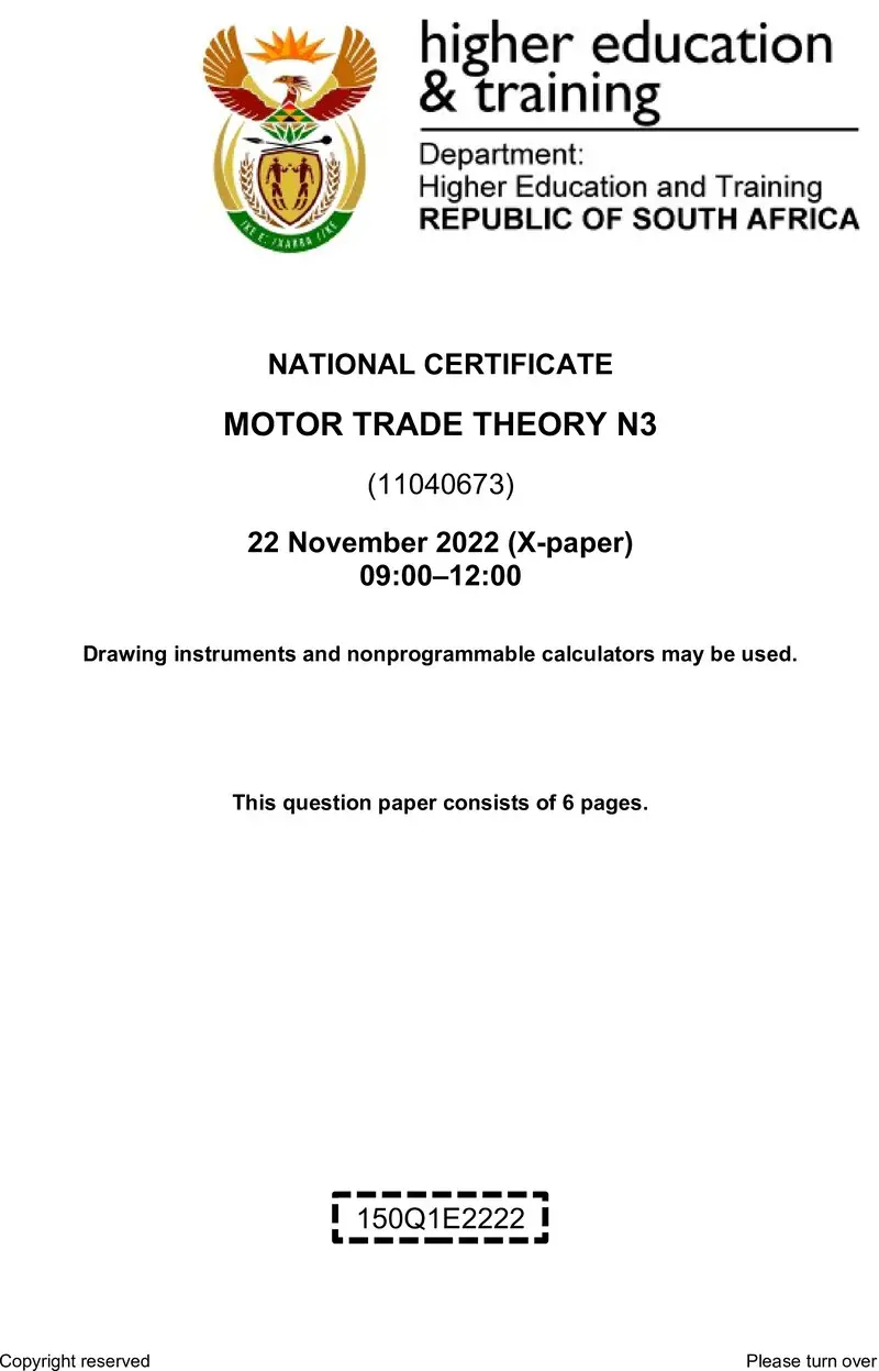 T1240 Motor Trade Theory N3 QP Nov 2022 Sign Off 1 preview