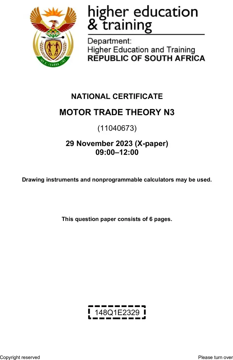 T1240 Motor Trade Theory N3 QP Nov 2023 Sign Off preview