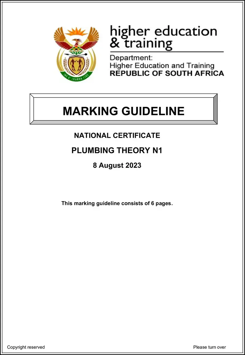 T1370 Plumbing Theory N1 Memo Aug 2023 Ed