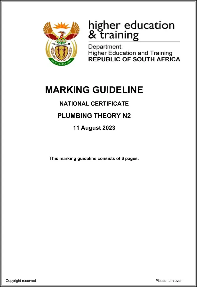 T1380 Plumbing Theory N2 Aug MEMO 2023 Sign Off preview