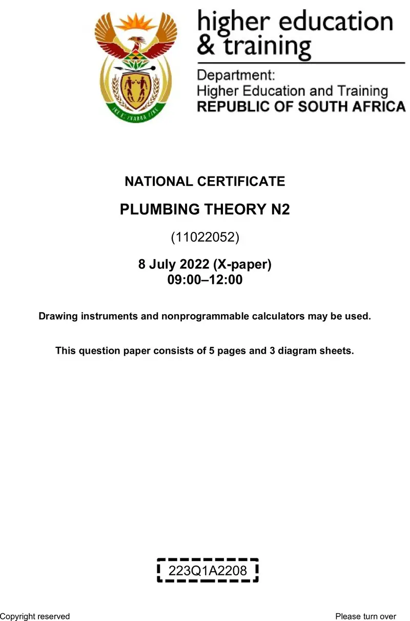 T1380 Plumbing Theory N2 QP Aug 2022 Sign Off preview