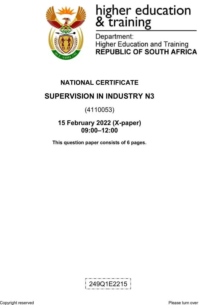 T1680 Supervision In Industry N3 QP Feb 2022 preview