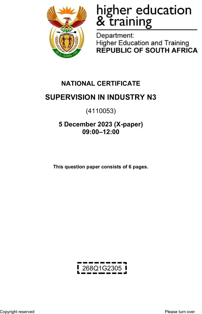 T1680 Supervision In Industry N3 QP Nov 2023 preview