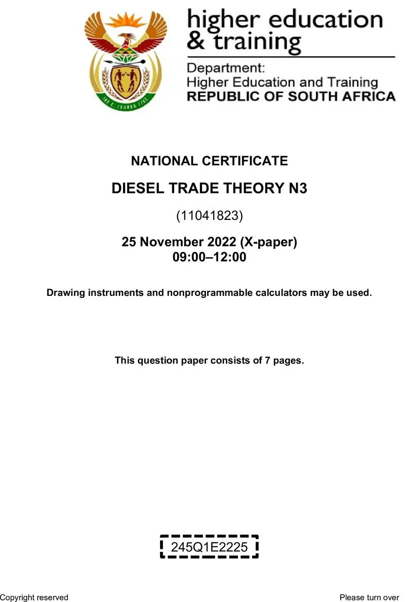 T450 Diesel Trade Theory N3 Nov QP 2022 Sign Off preview
