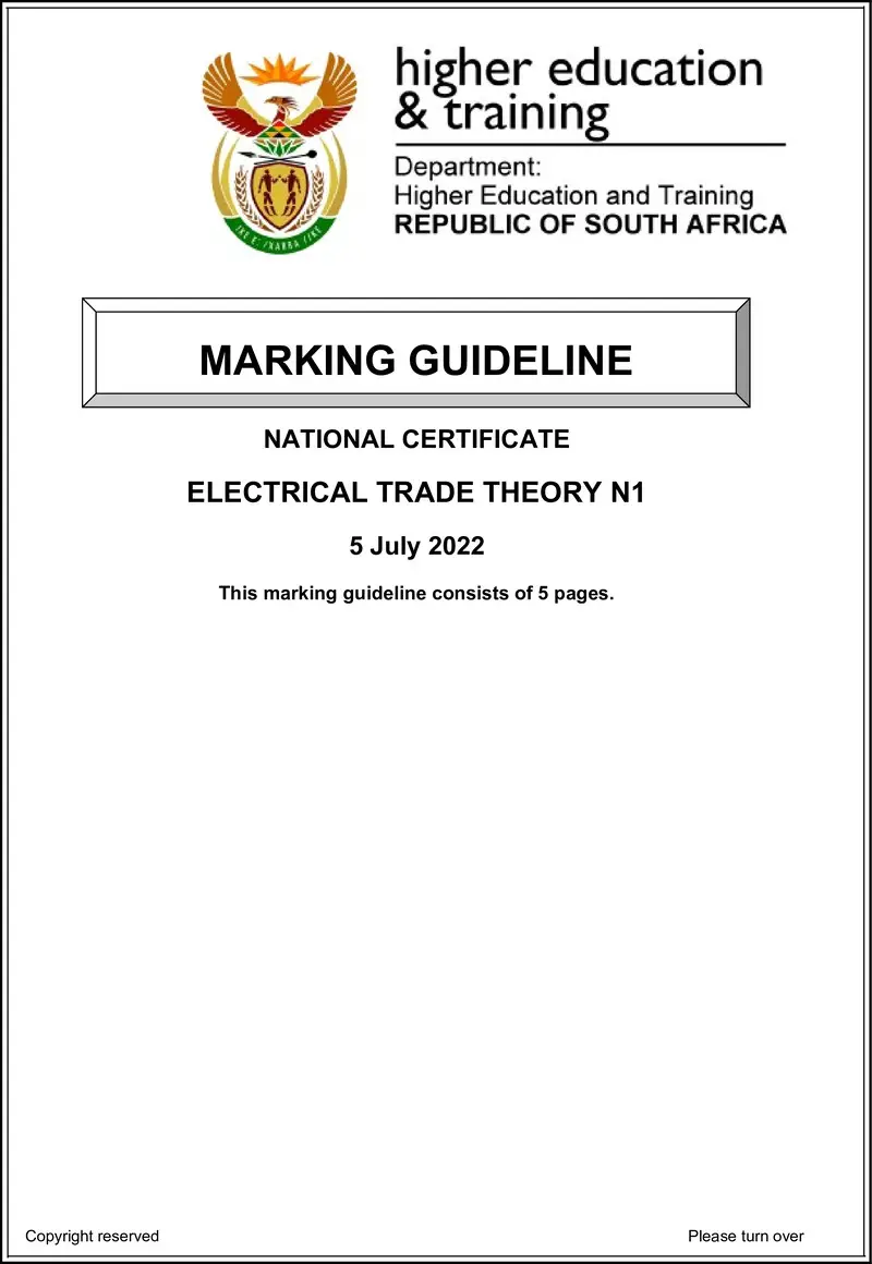 T500 Electrical Trade Theory N1 Memo Aug 2022