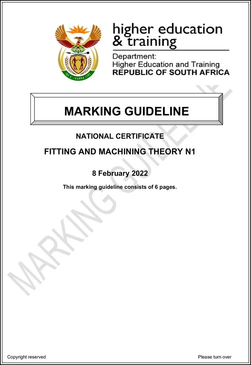 T690 Fitting And Machining Theory N1 Memo April 2022