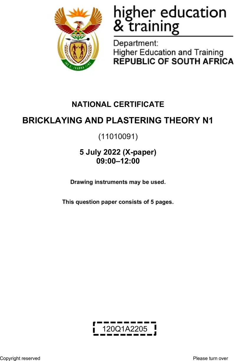T70 Bricklaying And Plastering Theory N1 QP Aug 2022 Gpw