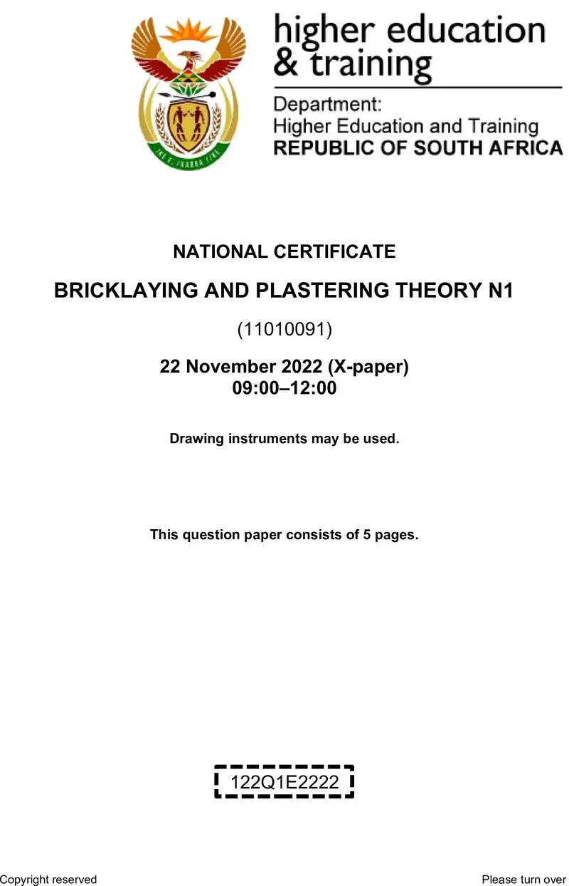 T70 Bricklaying And Plastering Theory N1 QP Nov 2022