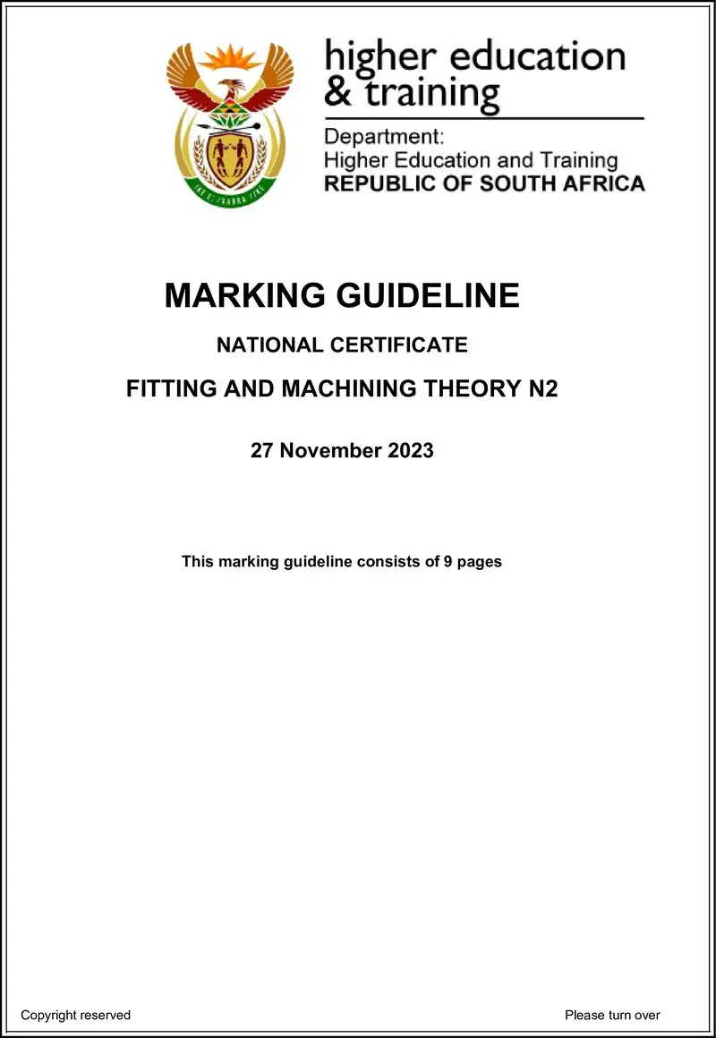 T700 Fitting And Machining Theory N2 Nov Memo 2023 Sign Off