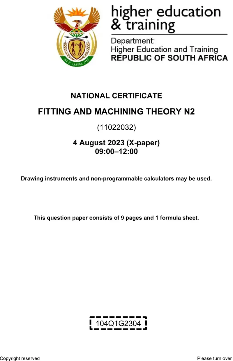 T700 Fitting And Machining Theory N2 QP Aug 2023 Sign Off