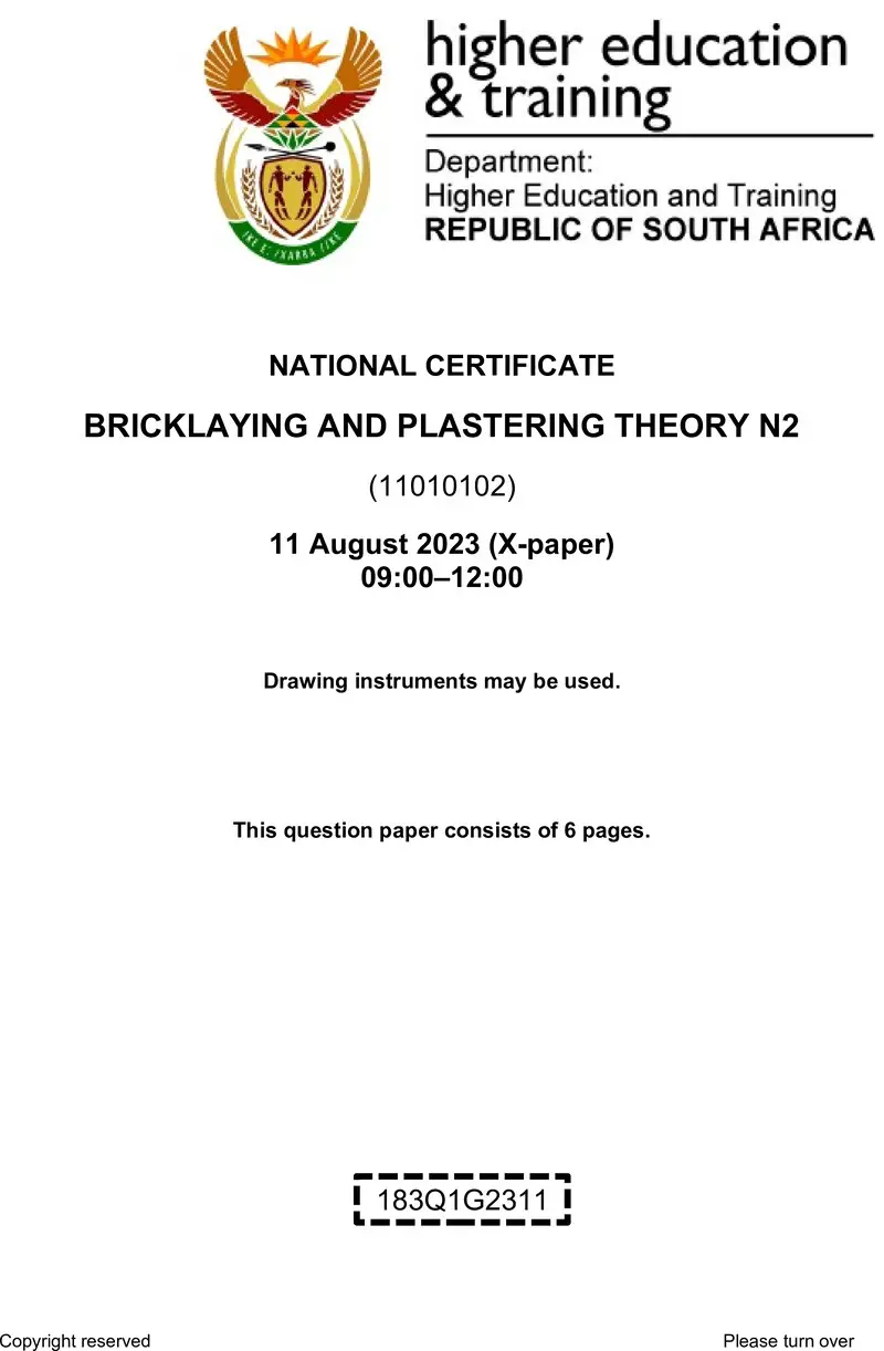T80 Bricklaying And Plastering Theory N2 Aug QP 2023 Sign Off