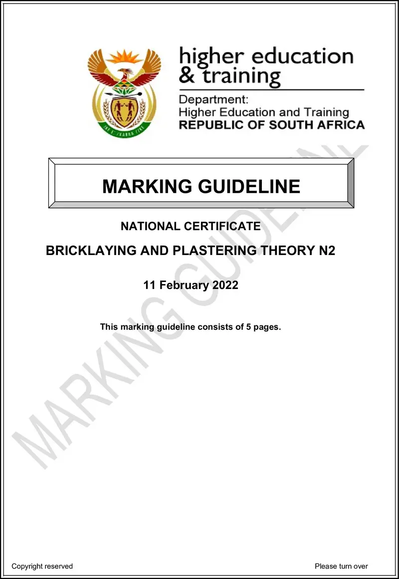 T80 Bricklaying And Plastering Theory N2 Memo April 2022 Sign Off