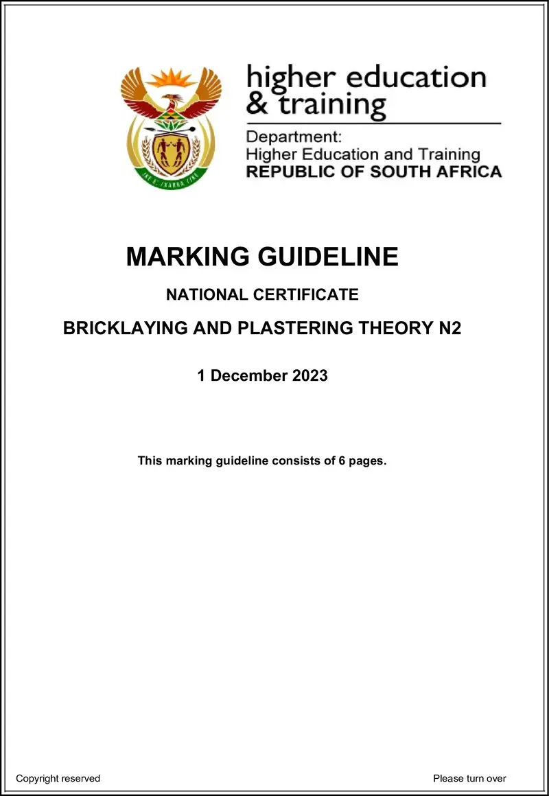 T80 Bricklaying And Plastering Theory N2 Memo Nov 2023 Sign Off