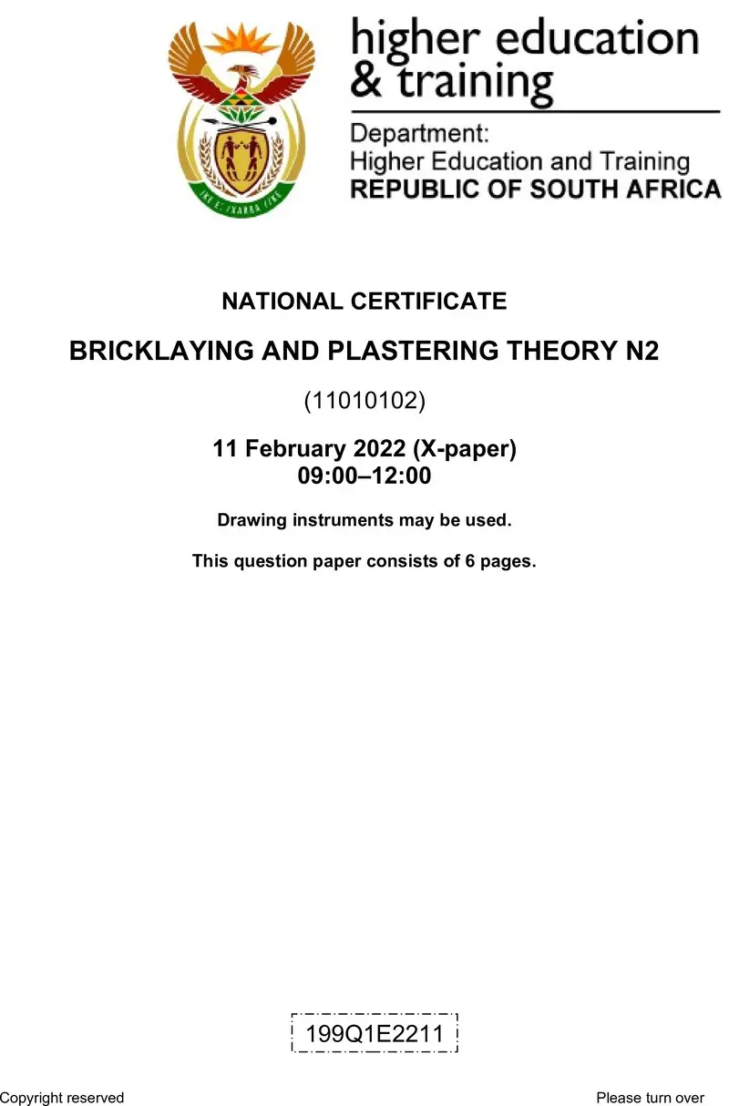T80 Bricklaying And Plastering Theory N2 QP April 2022 Sign Off