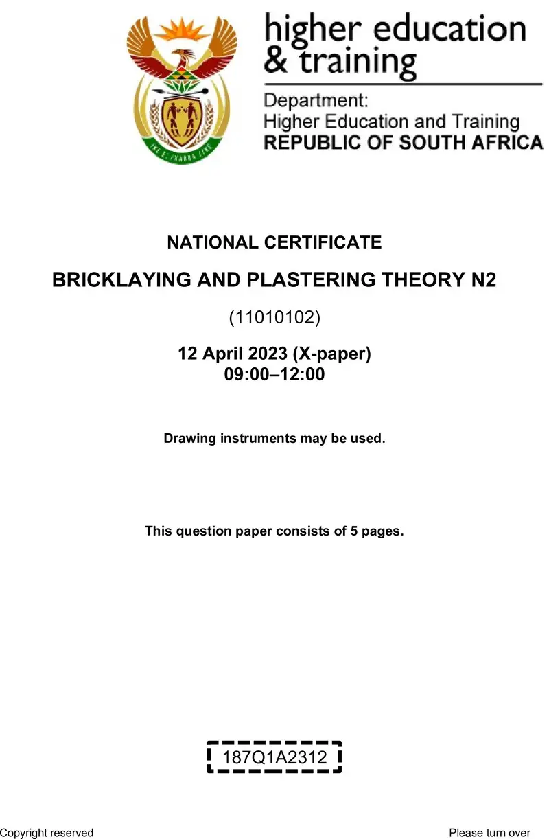 T80 Bricklaying And Plastering Theory N2 QP April 2023 Sign Off