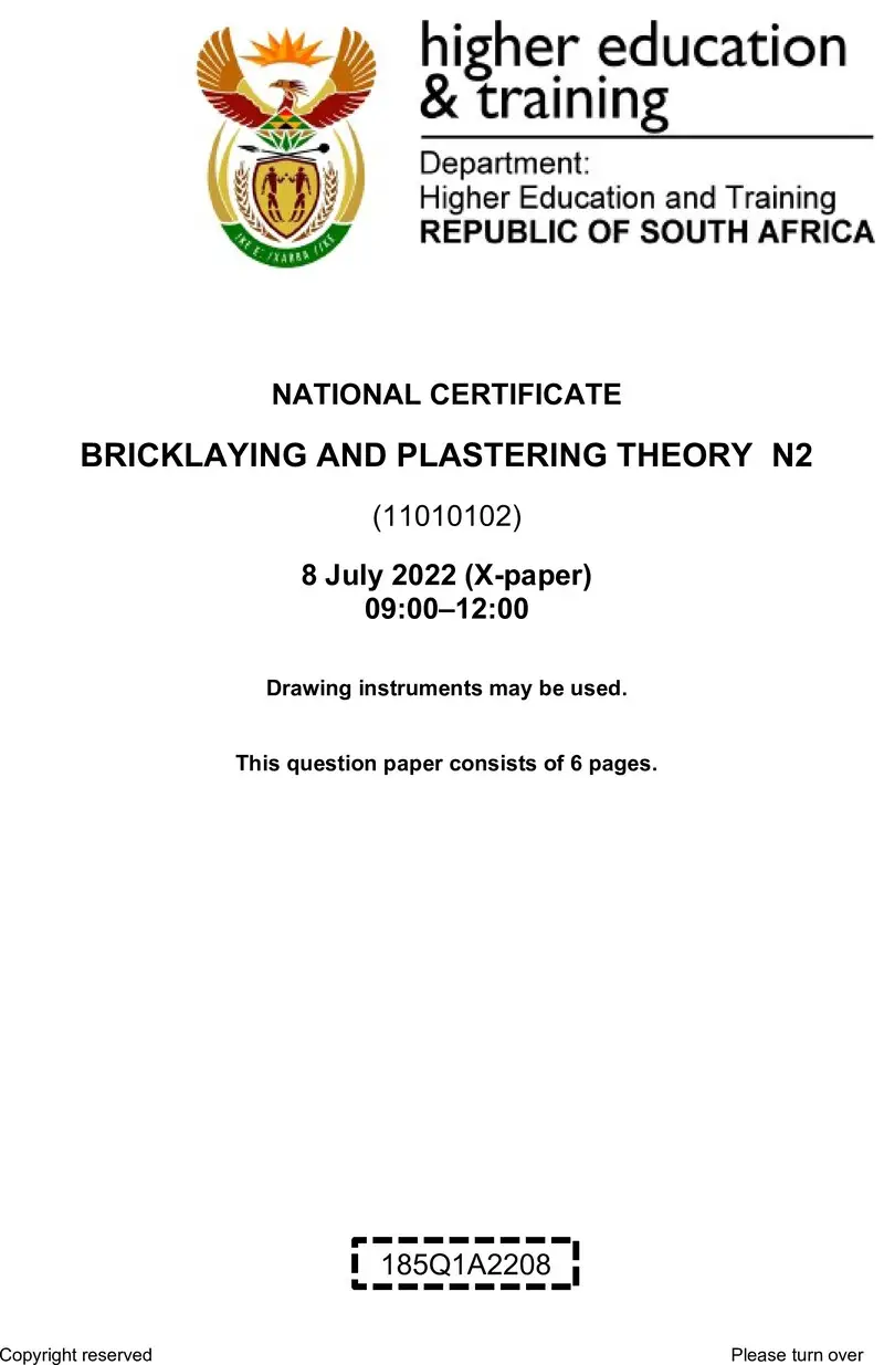 T80 Bricklaying And Plastering Theory N2 QP Aug 2022 Sign Off