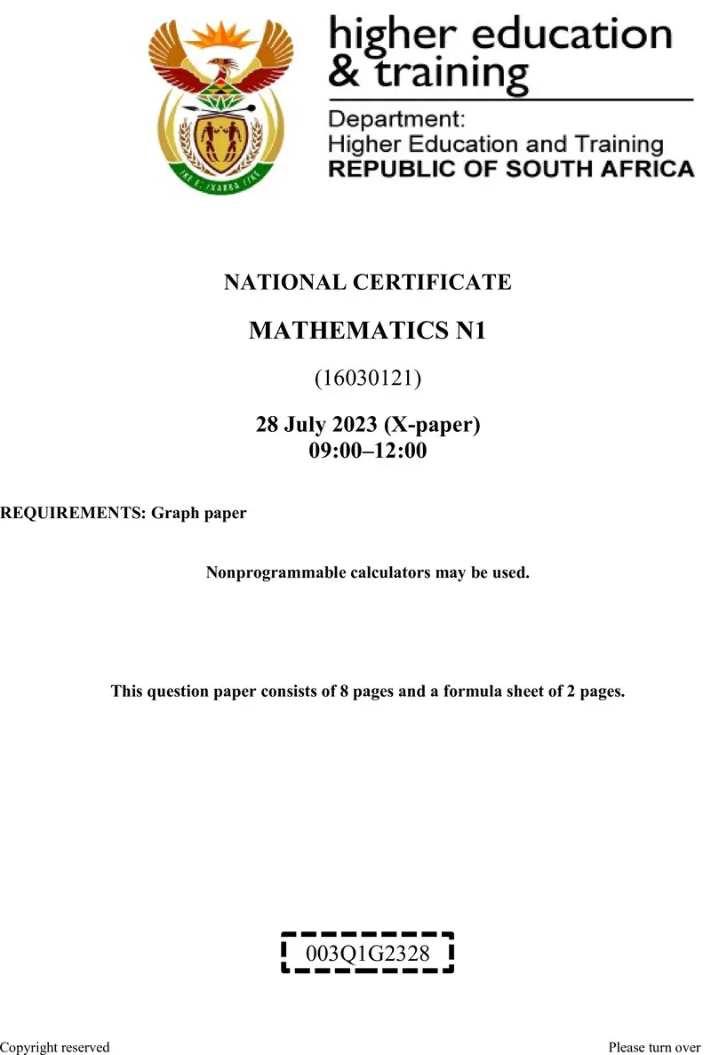 T990 Mathematics N1 Aug QP 2023