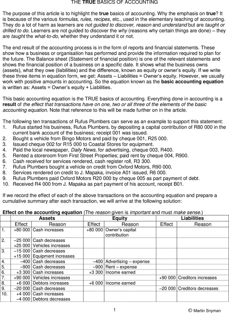 Accounting The True Basics