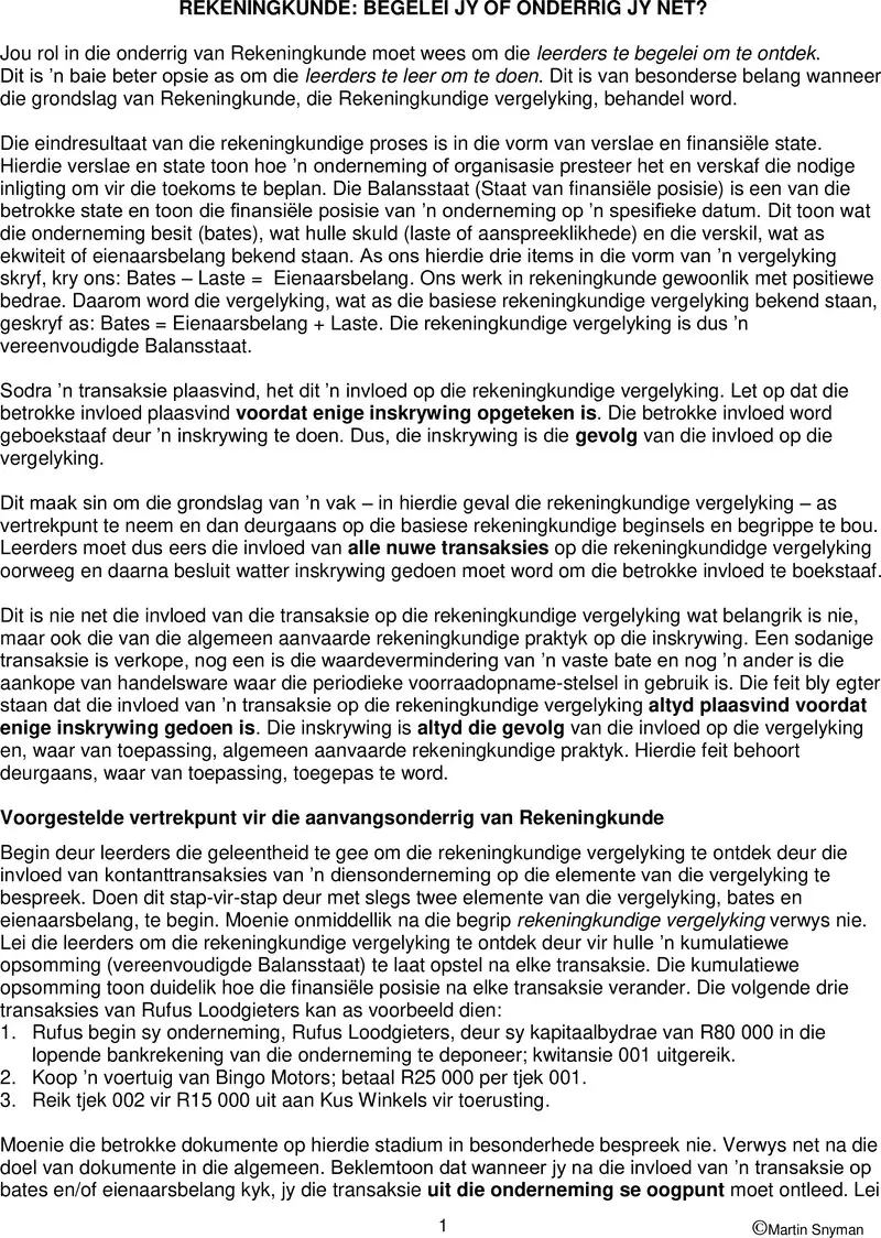 Rekeningkunde Begelei Of Onderrig