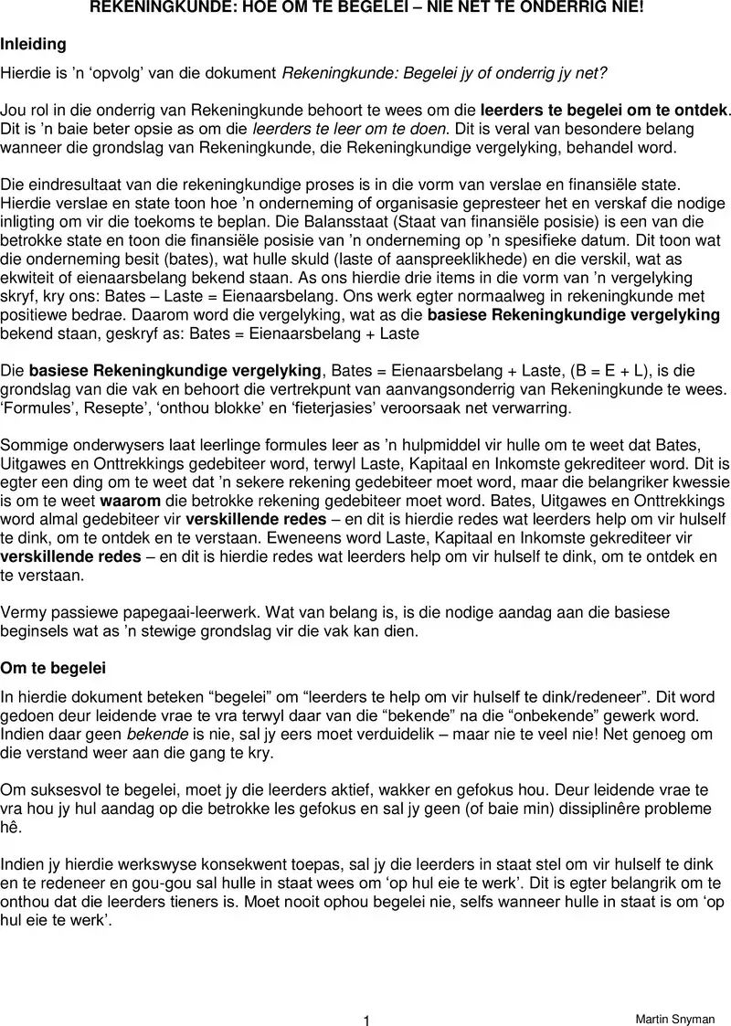 Rekeningkunde Hoe Om Te Begelei