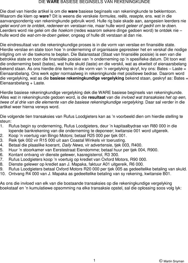 Rekeningkunde Die Ware Beginsels