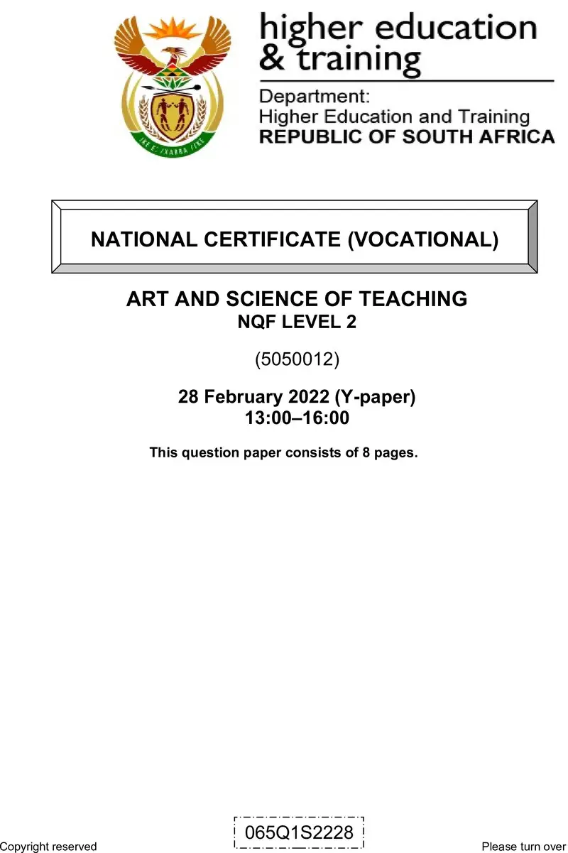 Nc290 Art And Science Of Teaching L2 Supp QP Feb 2022 Watson