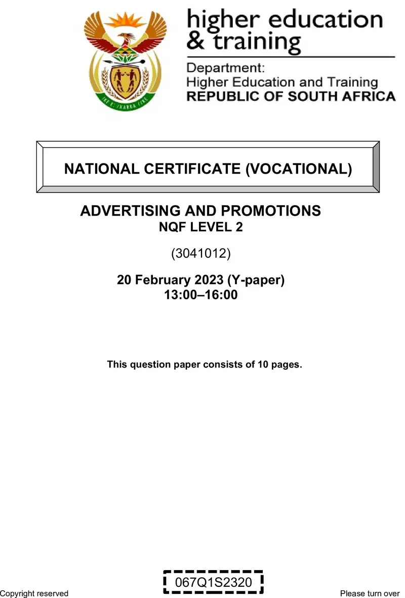 Advertising And Promotions L2 Supp QP Feb 2023 Kapp