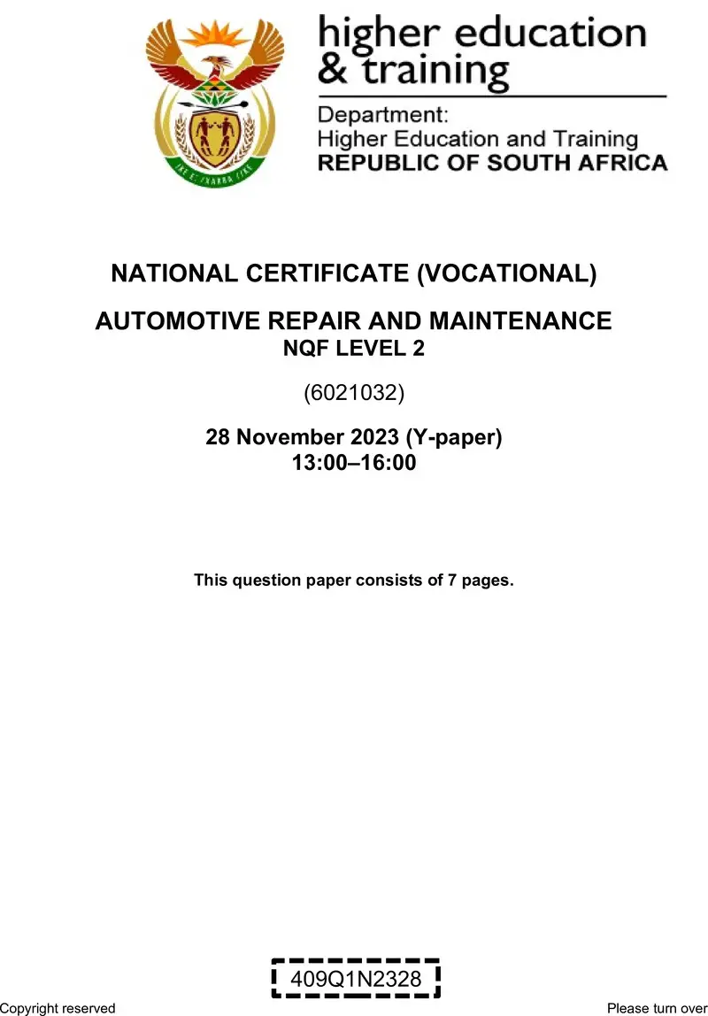 Nc320 Automotive Repair And Maintenance L2 QP Nov 2023 Signed Off Paper