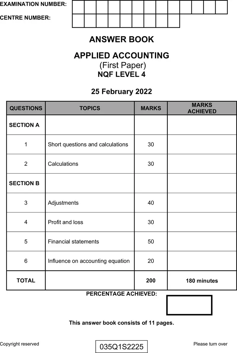 Applied Accounting L4 P1 Supp Feb 2022 Answer Book Signed Off