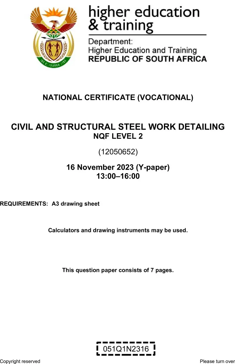 Nc410 Civil And Structural Steel Work Detailing L2 QP Nov 2023 Van Zyl S