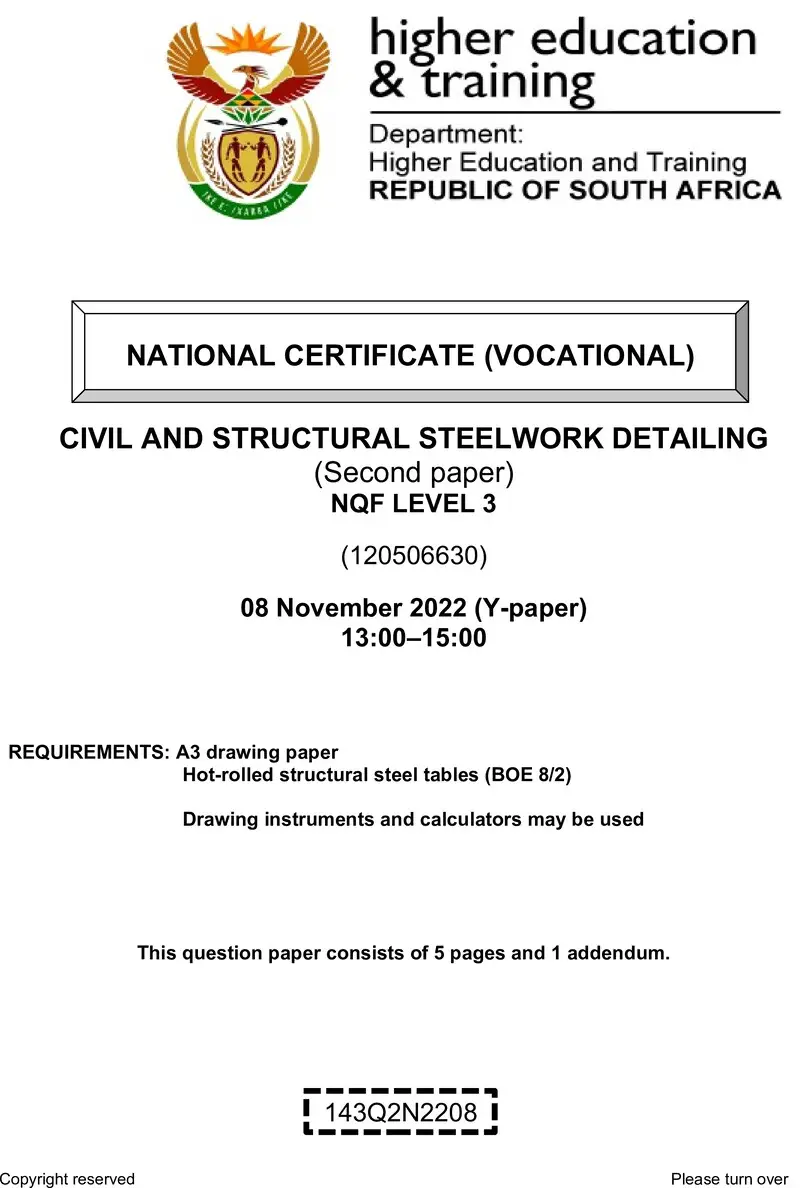 Nc430 Civil And Structural Steelwork Detailing L3 P2 Nov QP 2022