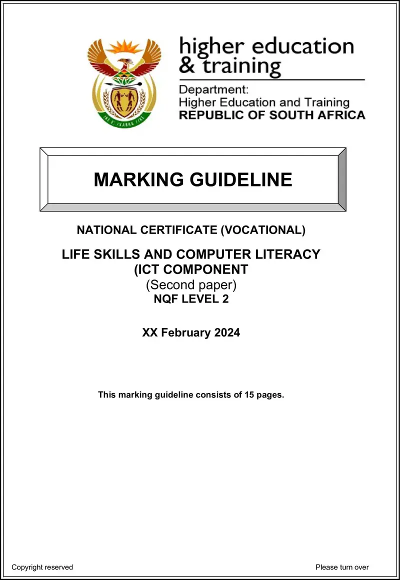 Nc Life Skills And Computer Literacy L2 P2 Memo Supp 2024