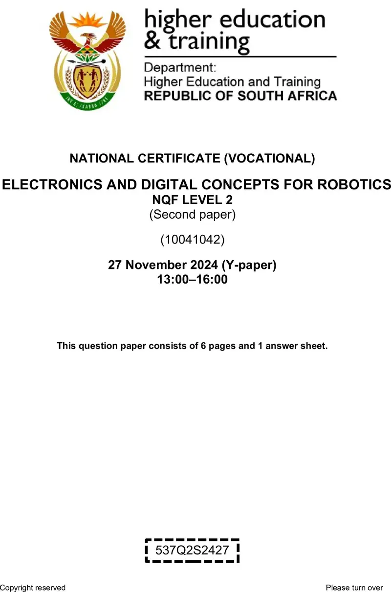 Electronics And Digital Concepts For Robotics L2 P2 QP Nov 2024 preview