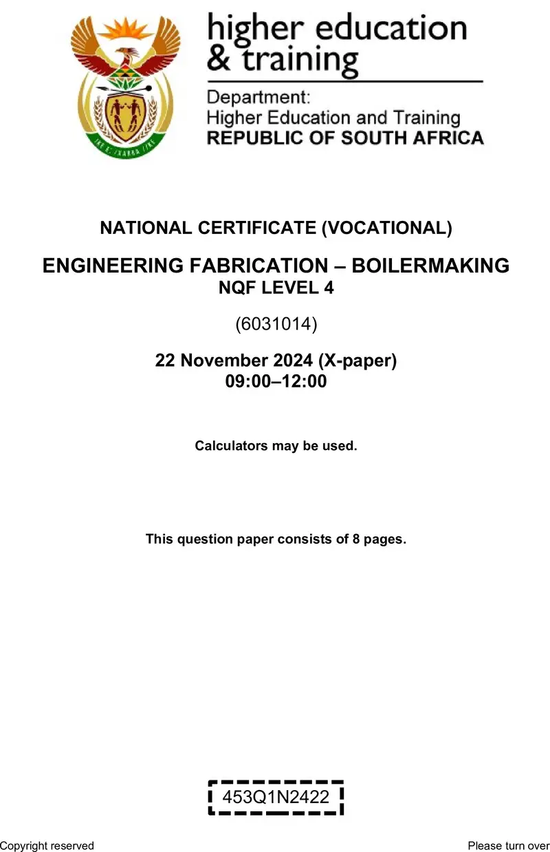 Nc1040 Engineering Fabrication Boilermaking L4 QP Nov 2024