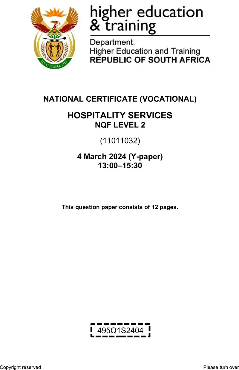 Hospitality Services L2 QP Supp 2024 preview