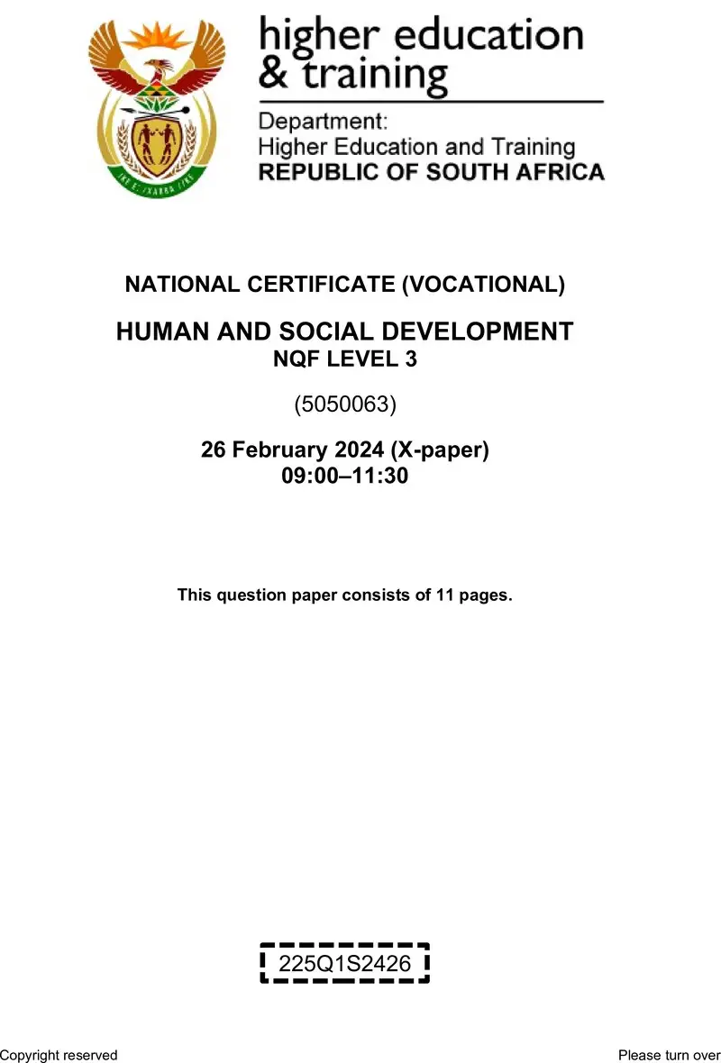 Human And Social Development L3 QP Supp 2024 preview