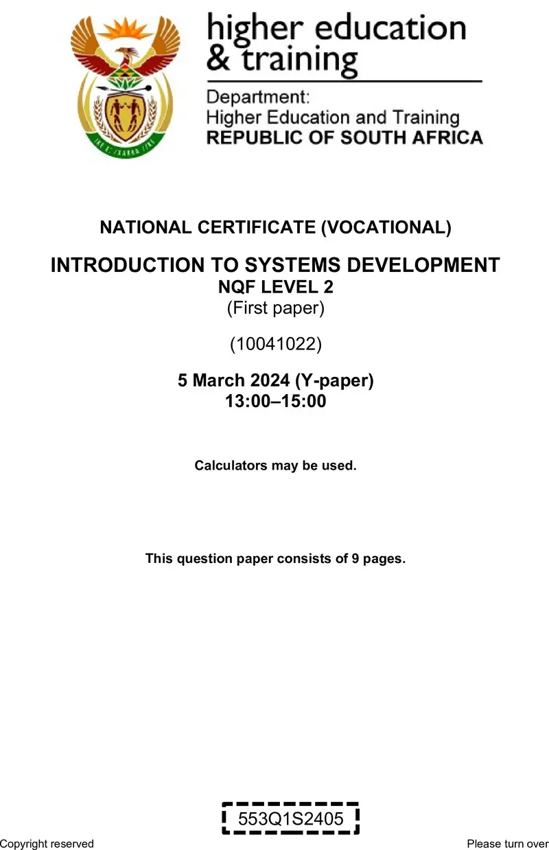 Nc1590 Introduction To Systems Development L2 P1 QP Supp 2024
