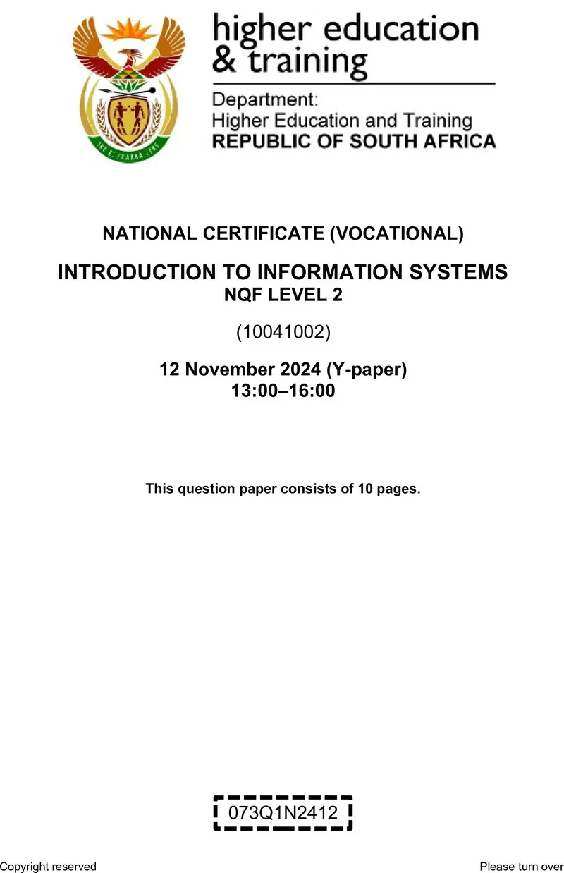 Introduction To Information Systems L2 Nov QP 2024 preview