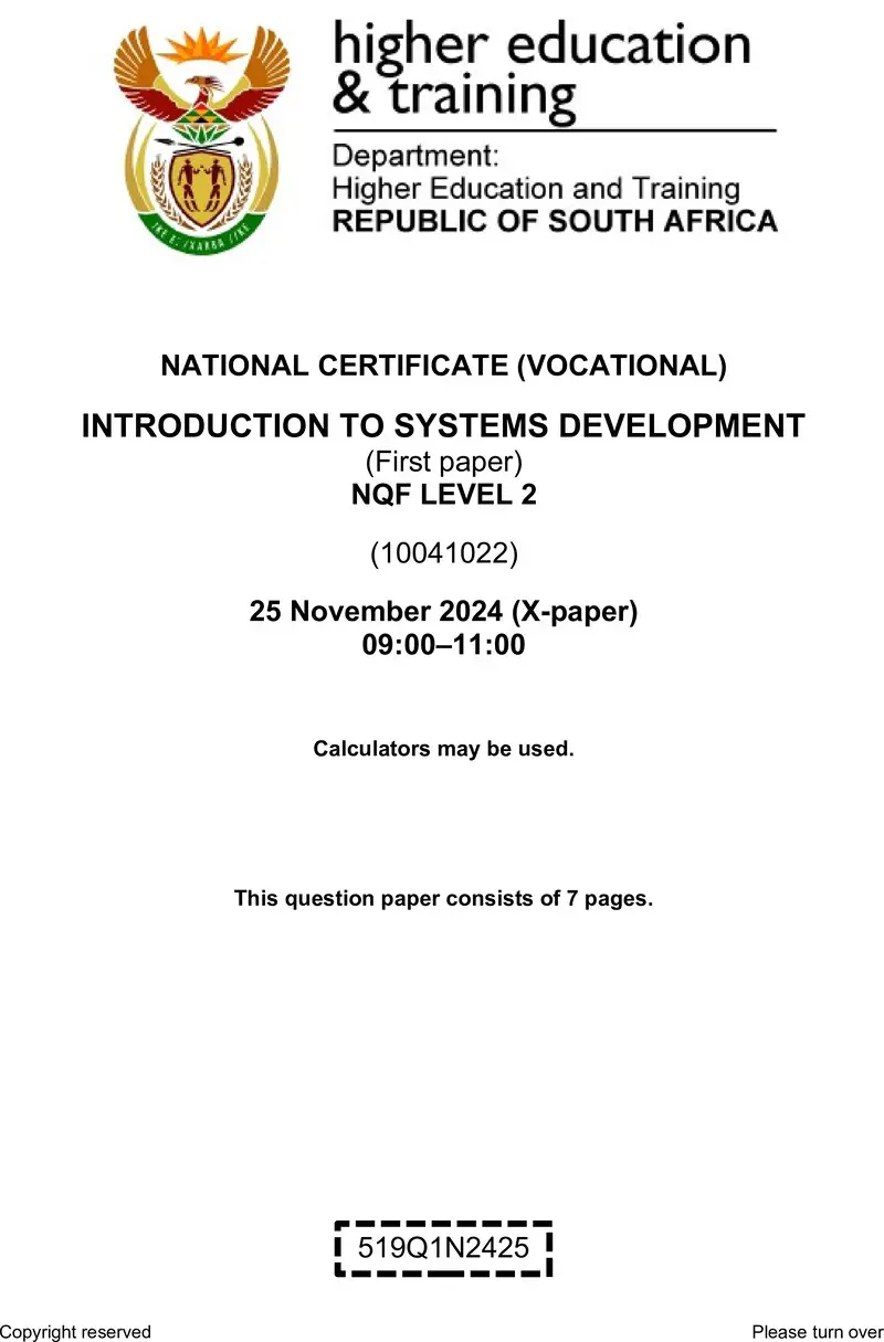 Introduction To Systems Development L2 P1 QP Nov 2024 preview