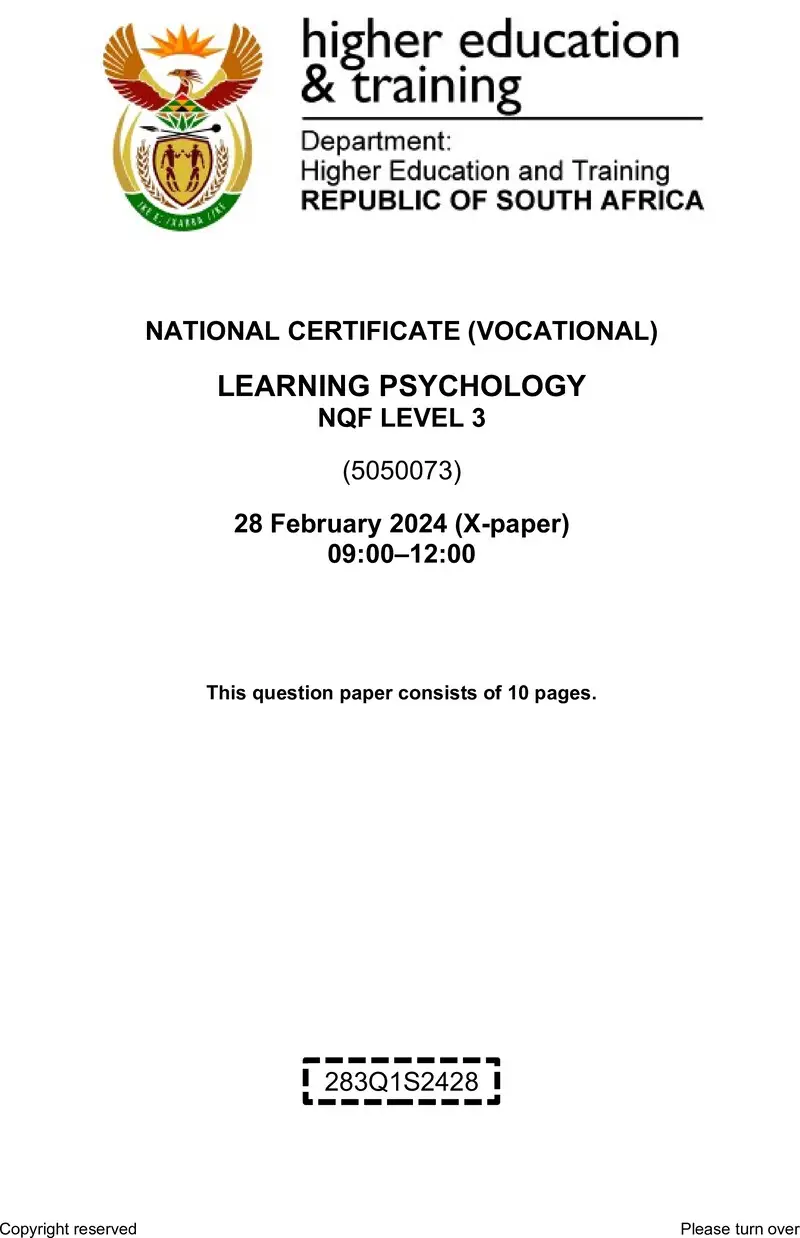 Nc1690 Learning Psychology L3 QP Supp 2024