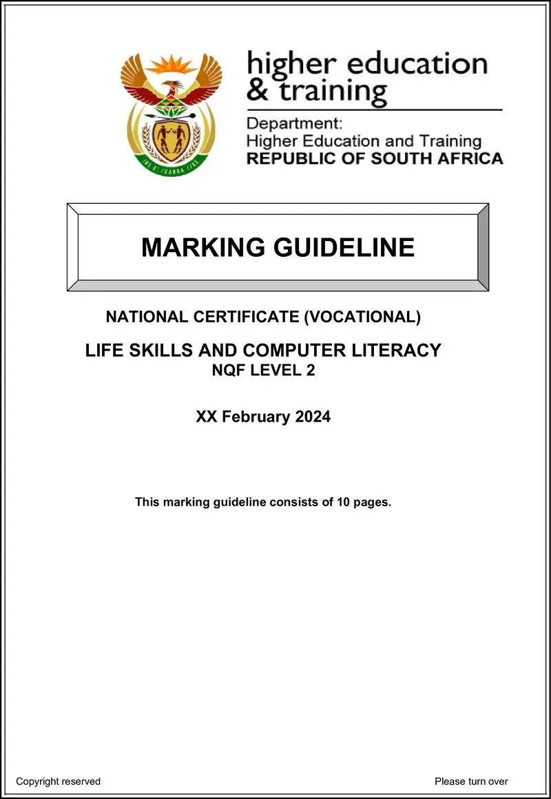 Nc1710 Life Skills And Computer Literacy L2 P1 Memo Feb 2024