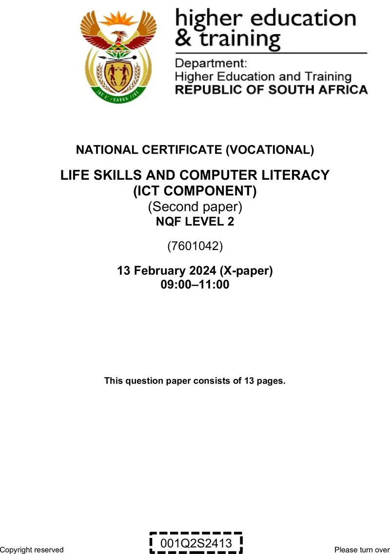 Nc1720 Life Skills And Computer Literacy L2 P2 QP Supp 2024