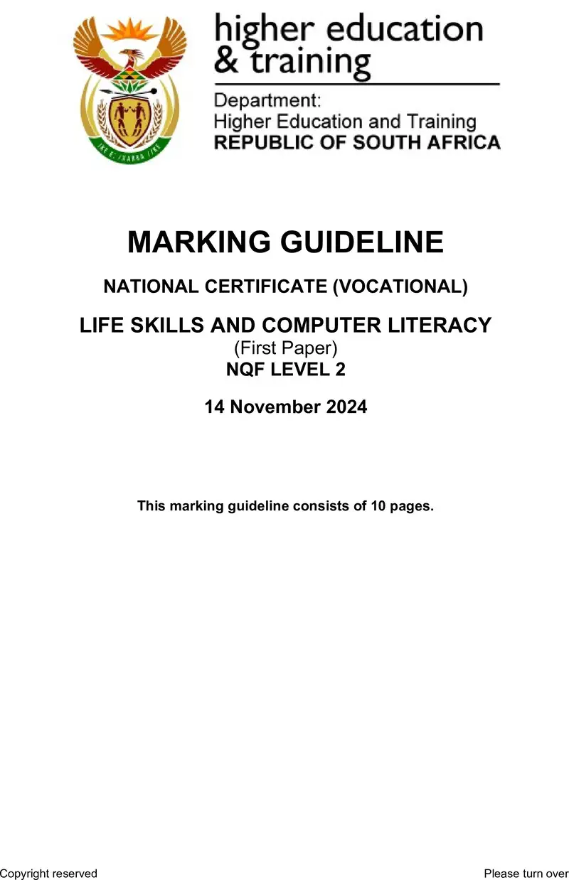 Nc1750 Life Skills And Computer Literacy L2 P1 Memo Nov 2024