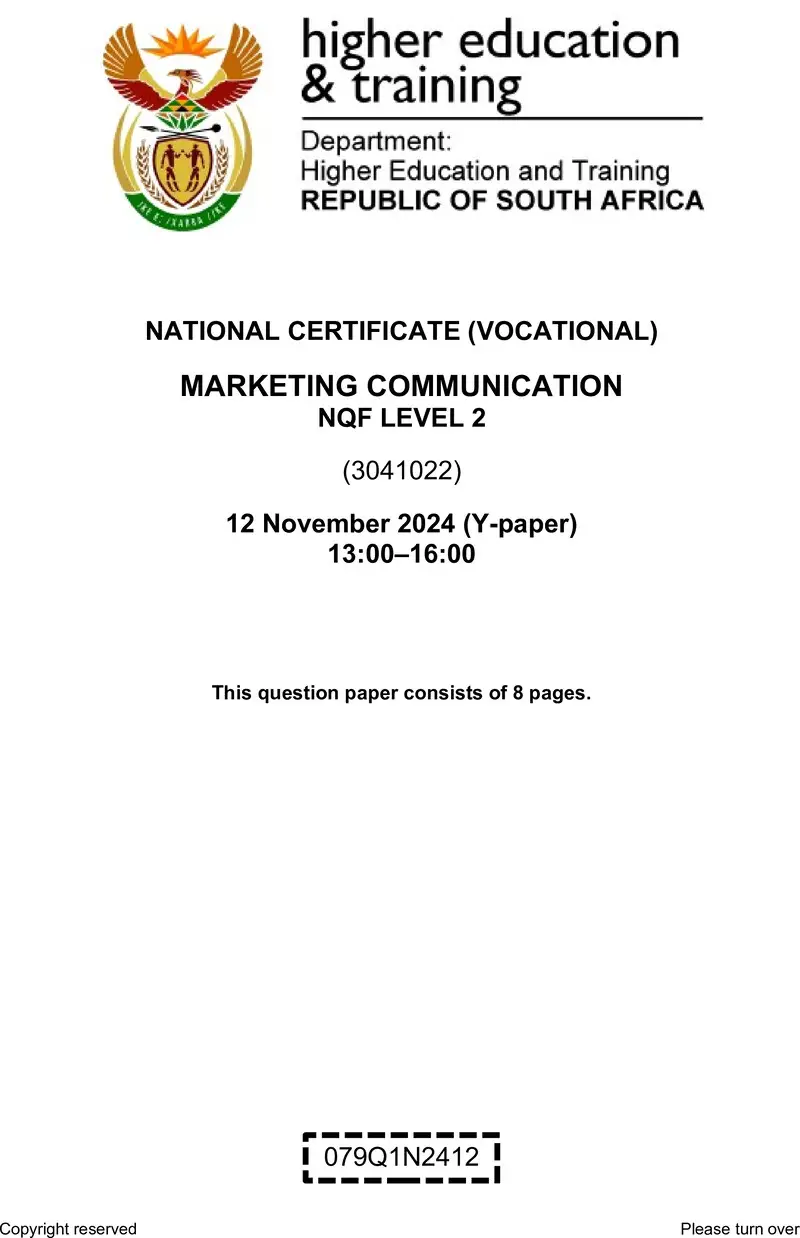 Nc1860 Marketing Communication L2 QP Nov 2024