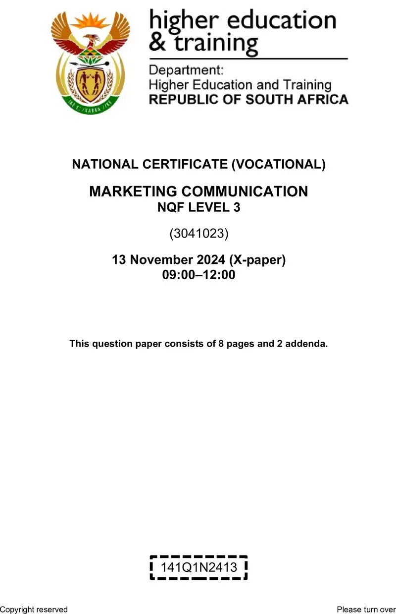 Nc1870 Marketing Communication L3 QP Nov 2024