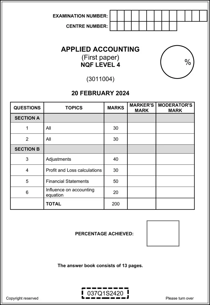 Nc190 Applied Accounting L4 P1 Answer Book Supp 2024