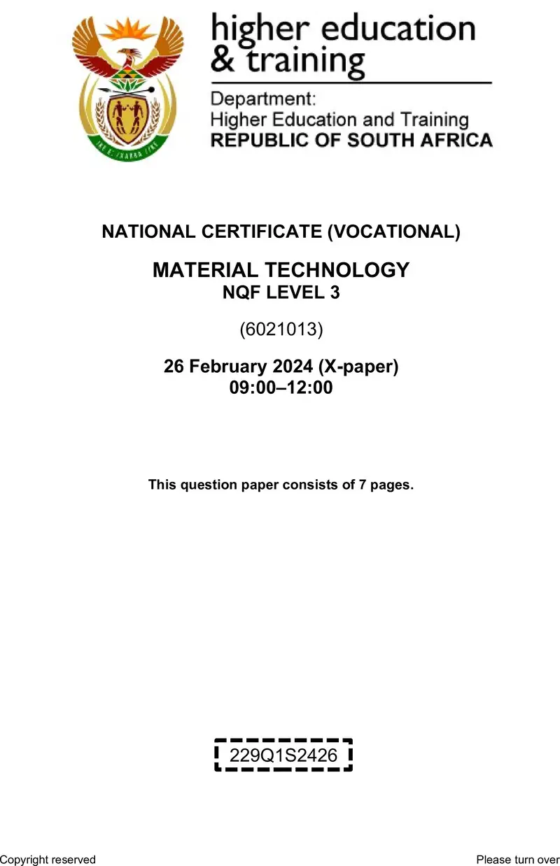 Nc1920 Materials Technology L3 QP Feb 2024