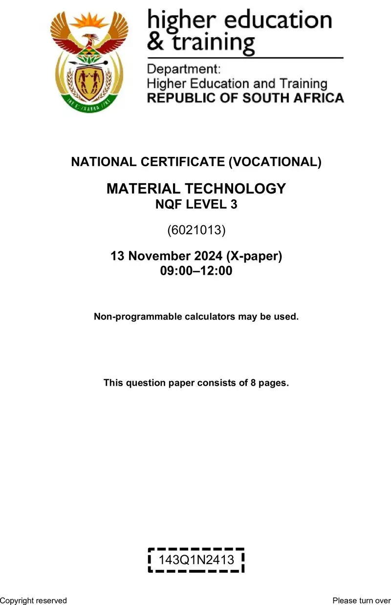 Nc1950 Material Technology L3 QP Nov 2024