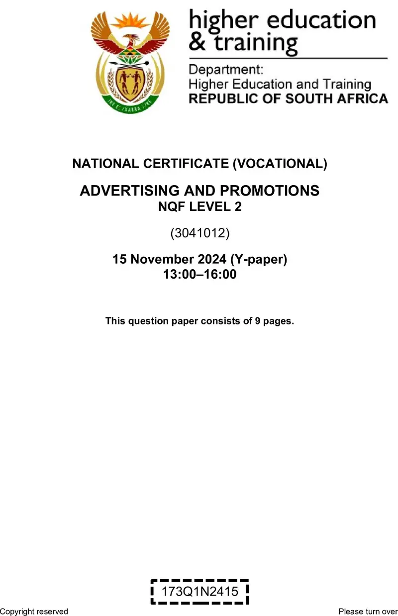 Nc20 Advertising And Promotions L2 QP Nov 2024 preview